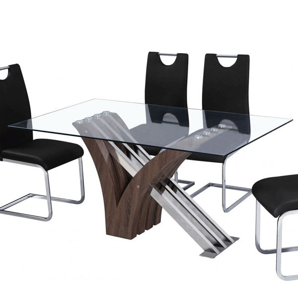 Broxtowe Glass Dining Table with Walnut Effect Base - Sigrid Mills