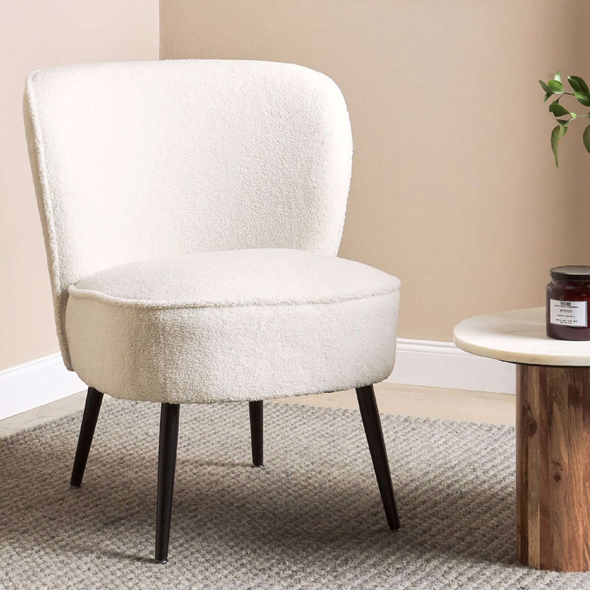 Boucle Armchair White VOSS - Gemini Interiors
