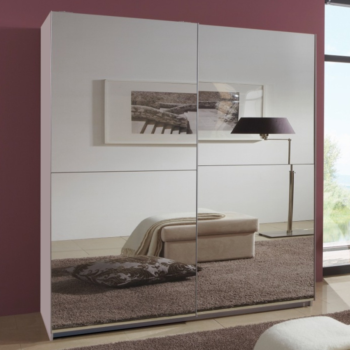 Quinn 2 Door Fully Mirrored Sliding White Wardrobe - 180cm - Wimex Distribution