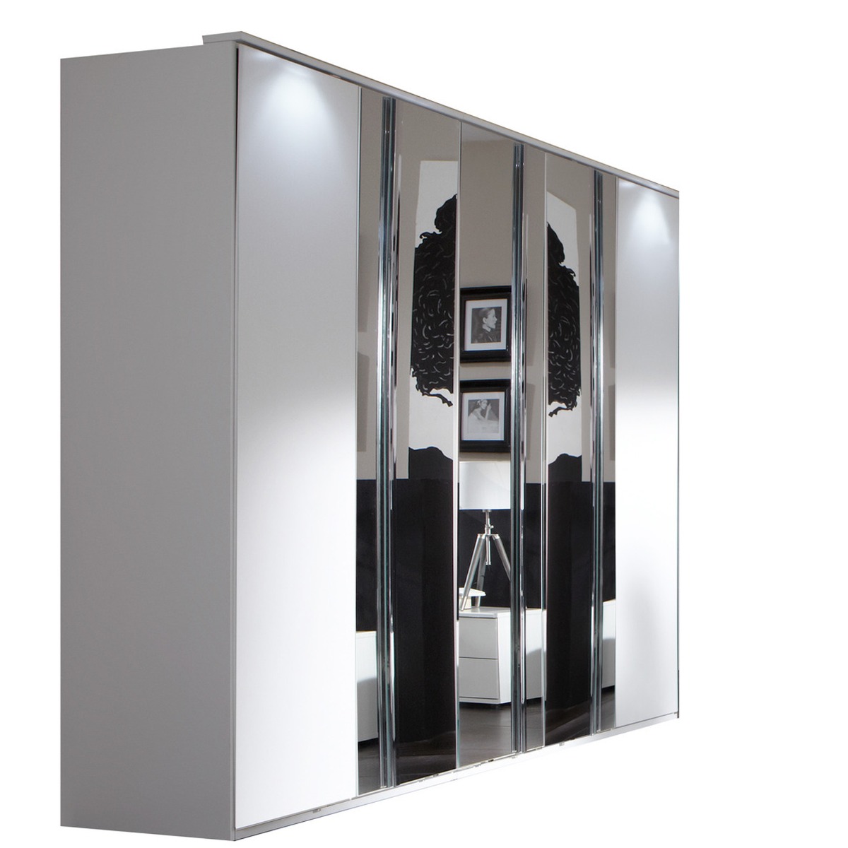 Sliding Wardrobe - ADDIS 5 Door Mirrored Wardrobe White 225cm - Wimex Distribution
