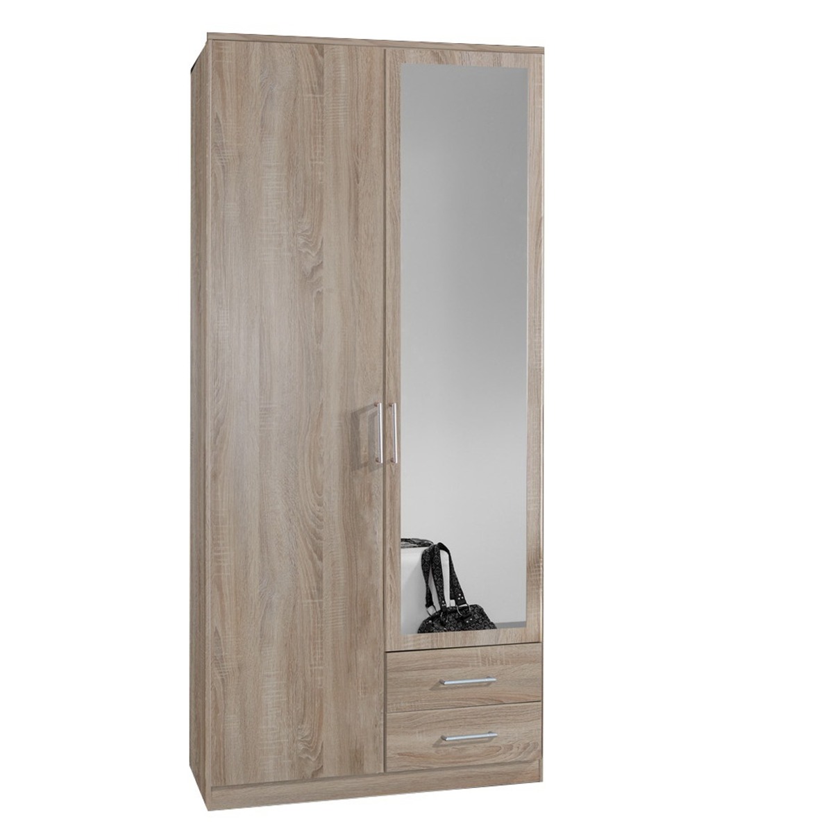 Wardrobe - OKHRA 2 Door 2 Drawer Wardrobe Oak 90cm - Wimex Distribution