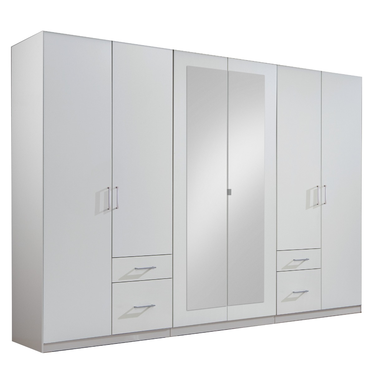 Wardrobe - FLOCK 6 Door Mirrored Wardrobe White 270cm - Wimex Distribution