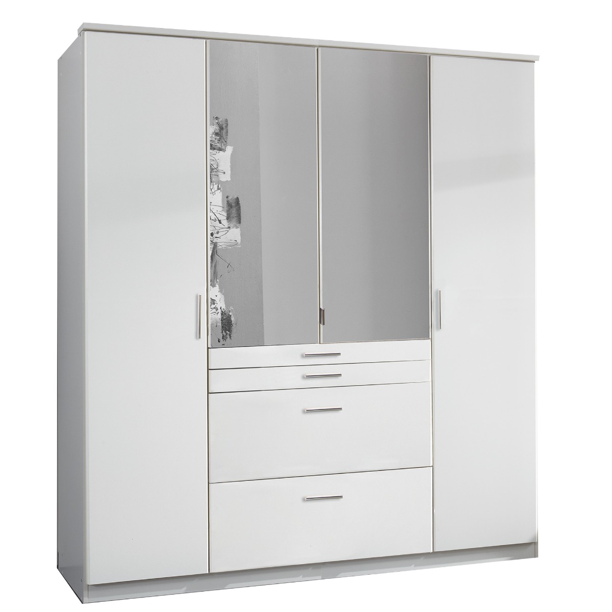 Wardrobe - ACORN 4 Door Mirrored Wardrobe White 180cm - Wimex Distribution