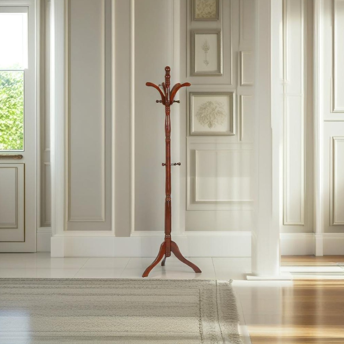 YAVONTE Coat Stand Tall Vintage Wooden Stand 6ft with 13 Hooks for Hats - Natural - The Urban Forge