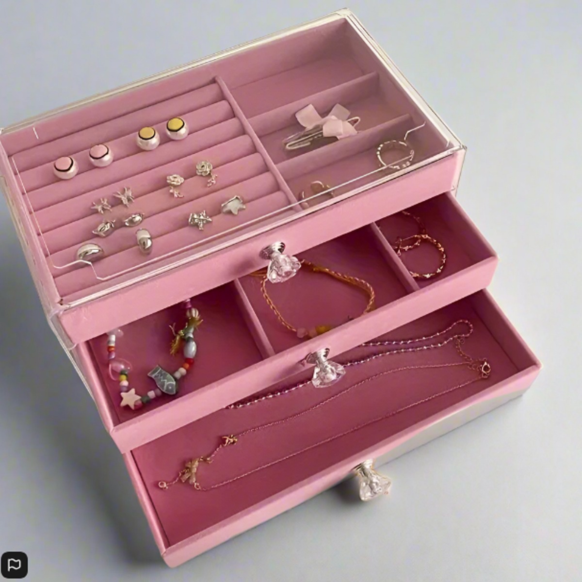 WESTORA Jewellery Box Large Acrylic Storage Organizer with 3 Drawers - Pink - The Urban Forge