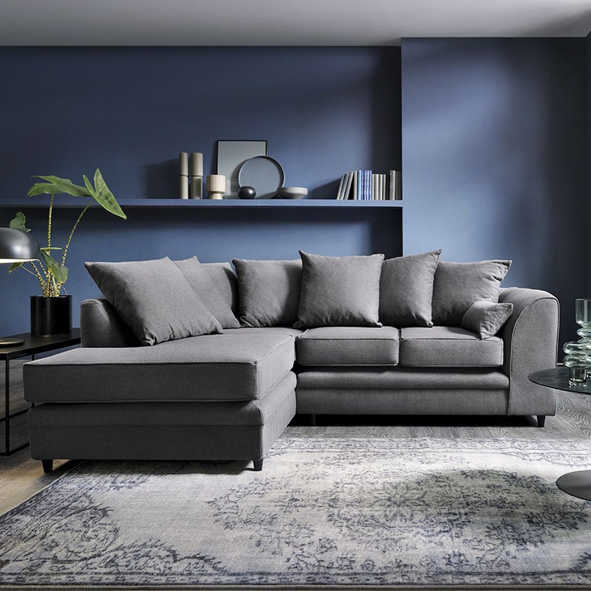 DOROTA II Linen Fabric 4 Seater L Shaped Corner Sofa - Dark Grey, Left Hand Facing - Interior Masters