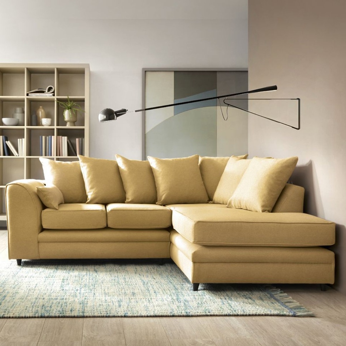 DOROTA II Linen Fabric 4 Seater L Shaped Corner Sofa - Mustard, Right Hand Facing - Interior Masters