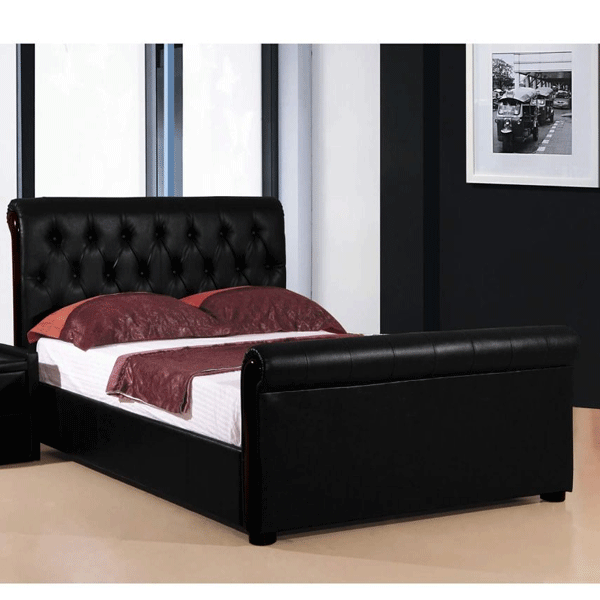 Fowey Double Size PU Leather Bed with Right Hand Side Storage - Black - Sigrid Mills