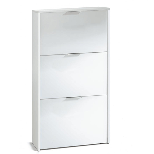 Saltash High Gloss 3-Door Shoe Cabinet - White - Sigrid Mills