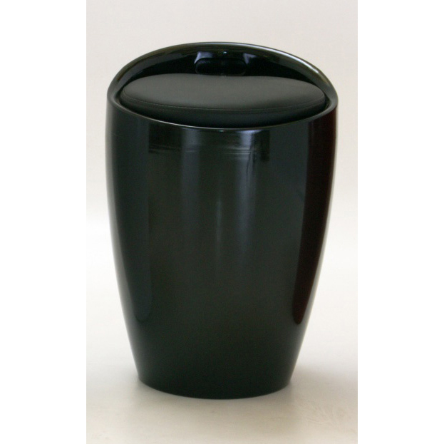 Melrose High Gloss Round Stool with Storage - Black - Sigrid Mills