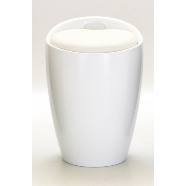 Melrose High Gloss Round Stool with Storage - White - Sigrid Mills