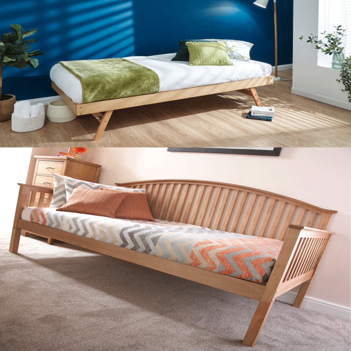 Congleton Wooden Day Bed and Trundle Bed Set - Stained Oak - Campbell Craft