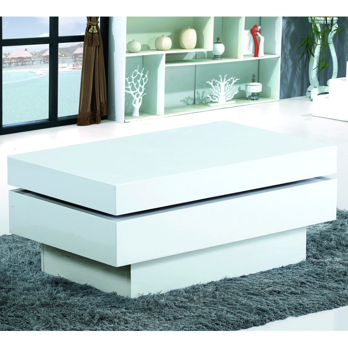 Lexington Elegance White High Gloss Movable Coffee Table - Sleek Rectangular Design - Sigrid Mills