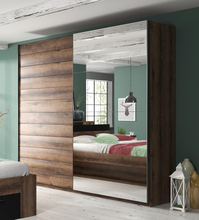 Sliding Wardrobe - VIMA 2 Door Mirrored Wardrobe Oak 180cm - Interior Savant
