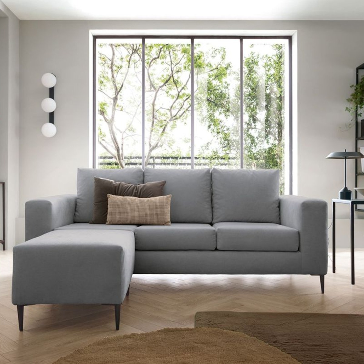 Lincoln Reversible Corner Sofa With Footstool - Cool Grey - Moonlight Interiors