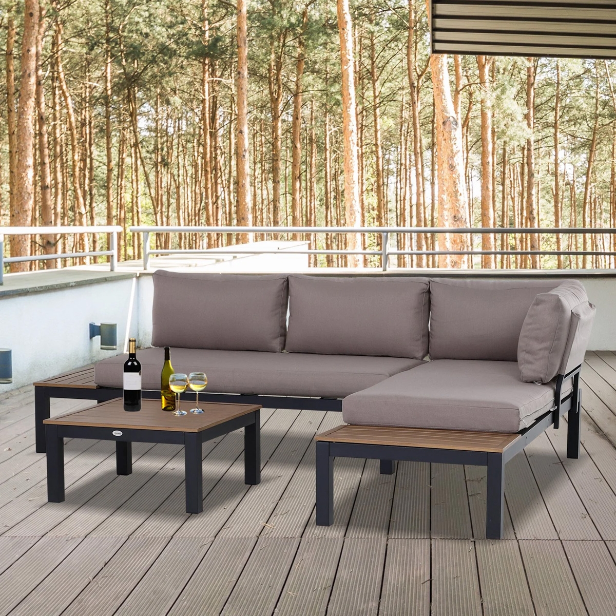 3-Piece Aluminium Frame Outdoor Garden Furniture Set - Mixed Grey - The Garden Savant