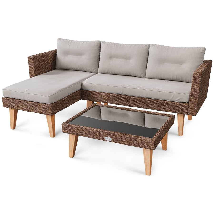 DENHURST Garden Corner Sofa Set - Brown with Beige - Avellino & Wells