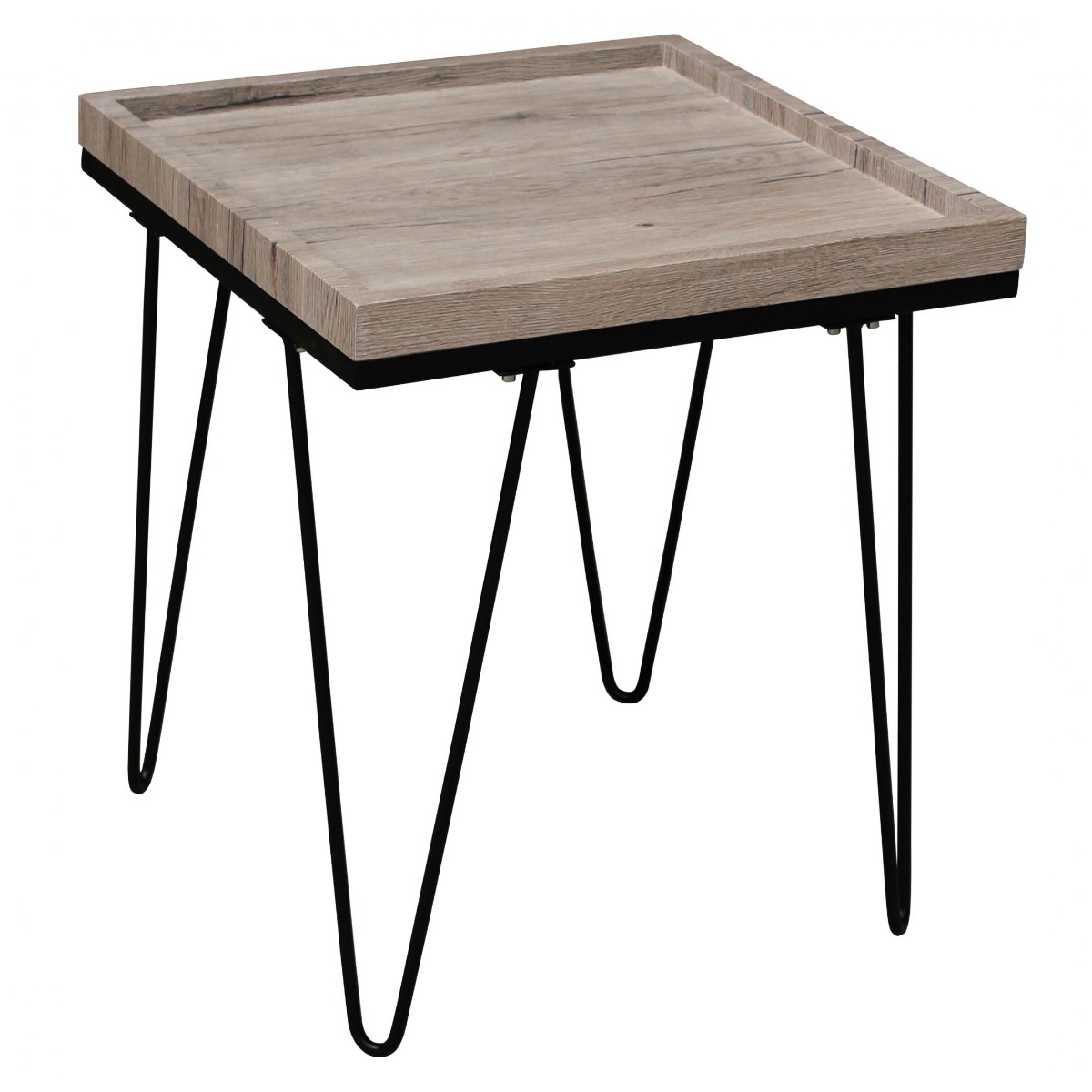 Ballymena Natural Wood Lamp Side Table with Black Metal Legs - Oak Effect - Sigrid Mills