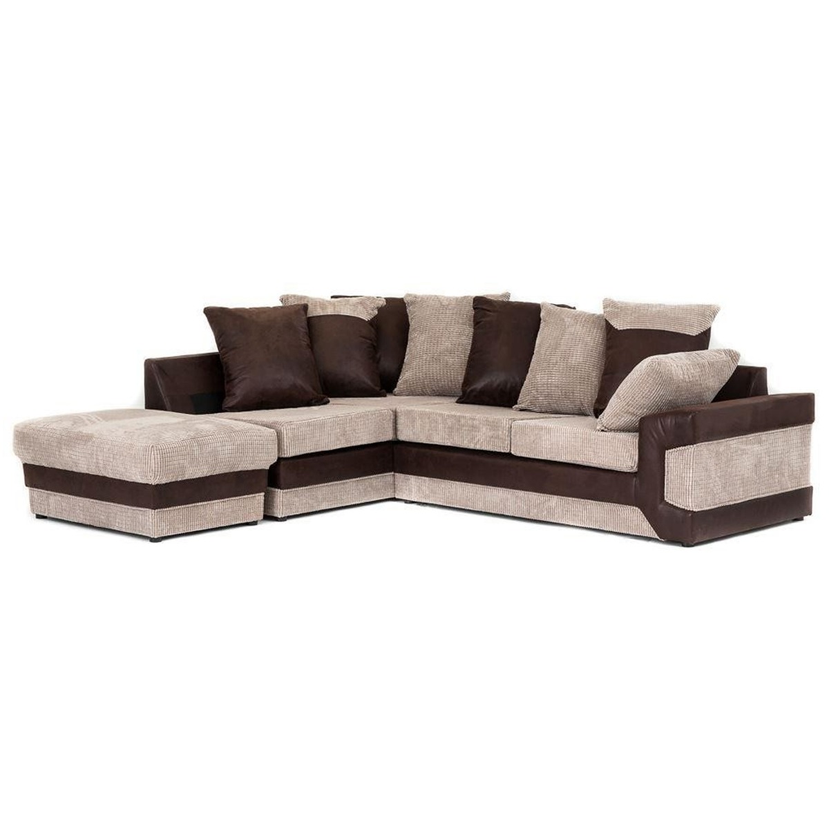 DENZEL Jumbo Cord 5 Seater L Shaped - Left Hand Facing Corner Sofa - Brown and Beige - Interior Masters