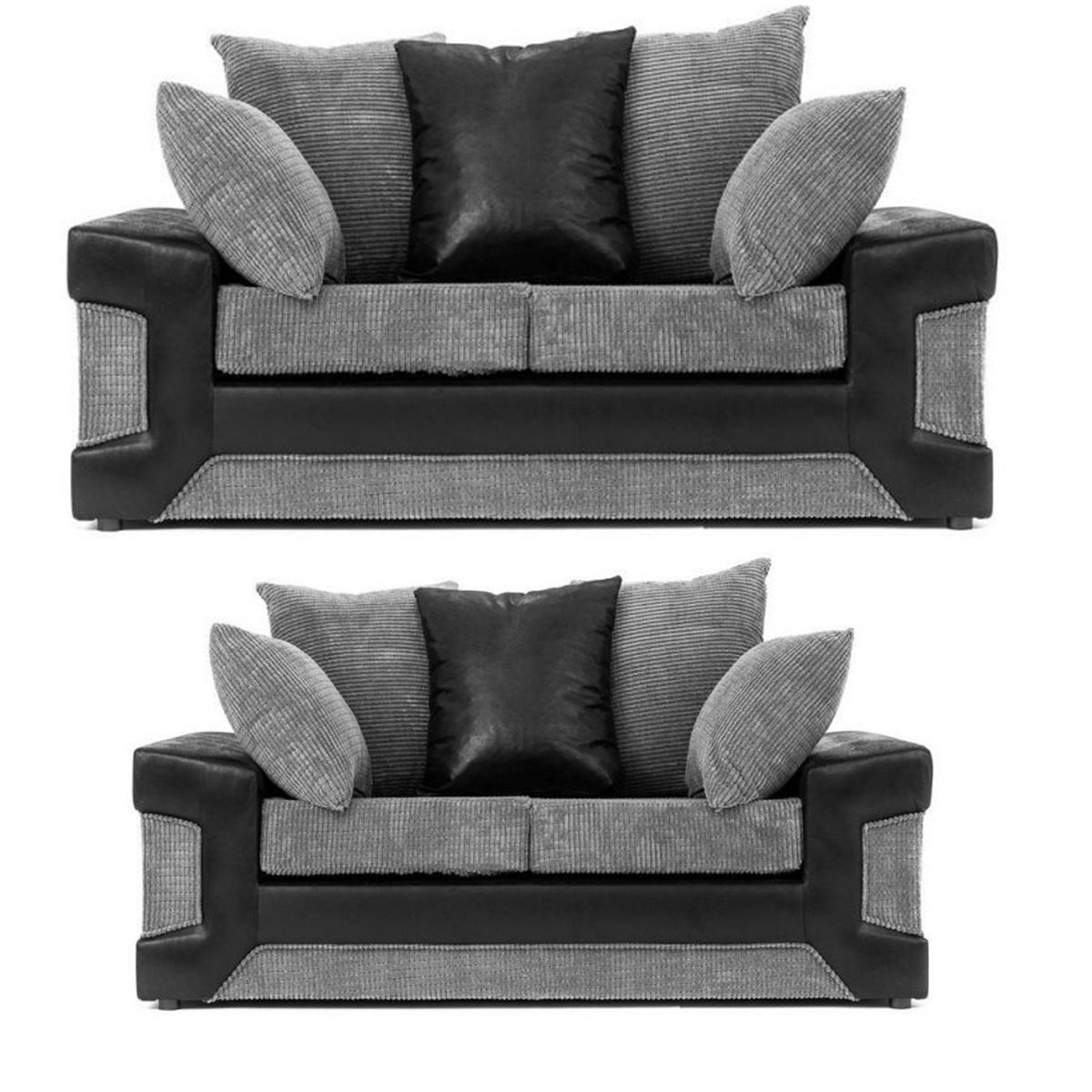 DENZEL Jumbo Cord 3 and 2 Seater Scatterback Sofa Set - Black and Grey - Interior Masters