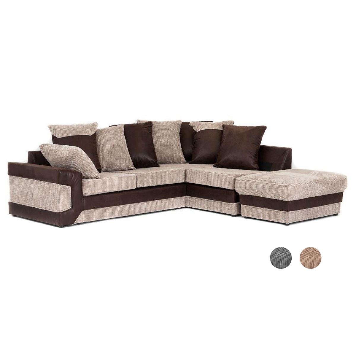 Denzel Jumbo Cord Fabric Corner Sofa - Brown and Beige - Interior Masters