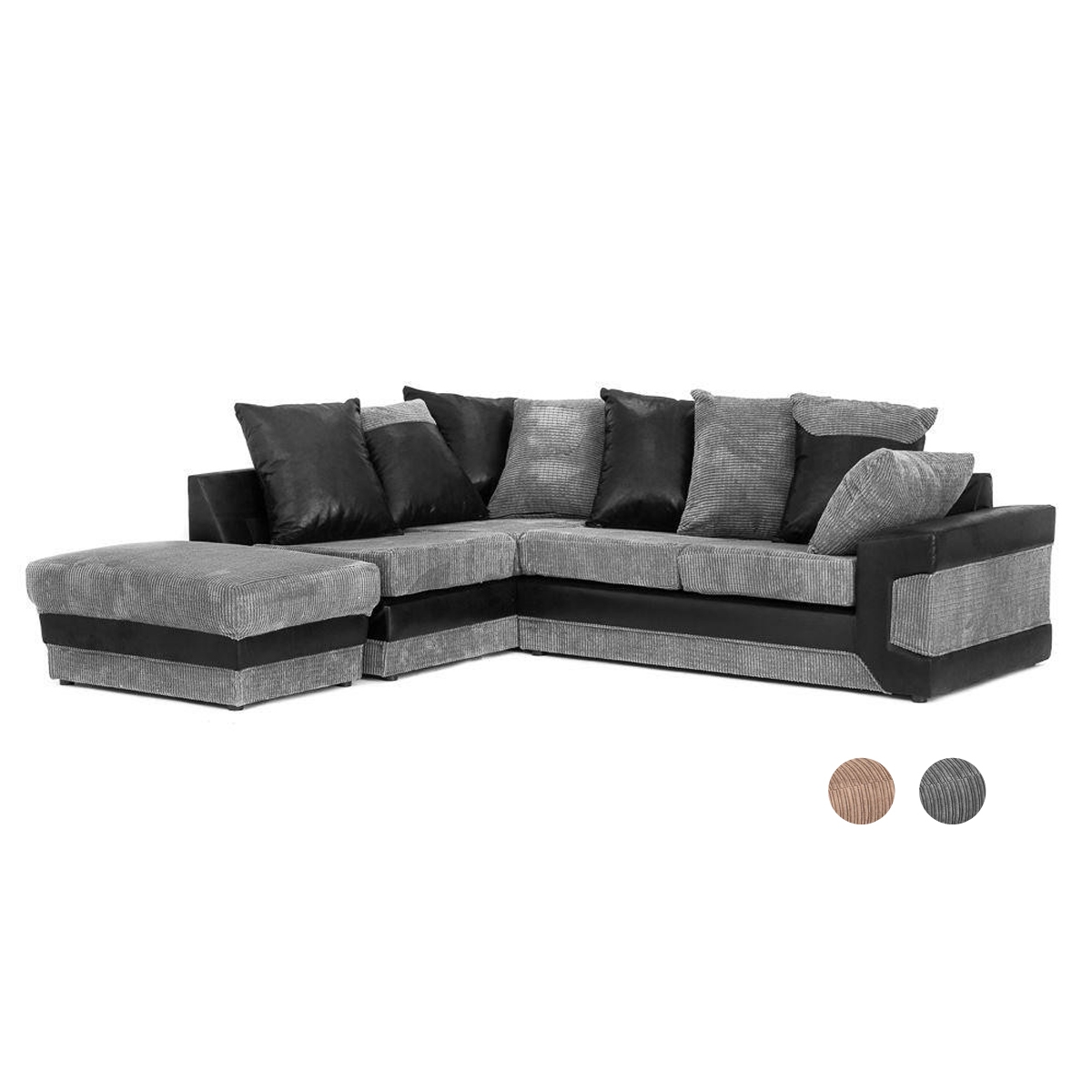 Denzel Jumbo Cord Fabric Corner Sofa - Black and Grey - Interior Masters