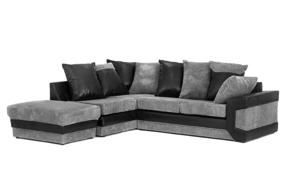 DENZEL Jumbo Cord 5 Seater L Shaped - Left Hand Facing Corner Sofa - Black and Grey - Interior Masters