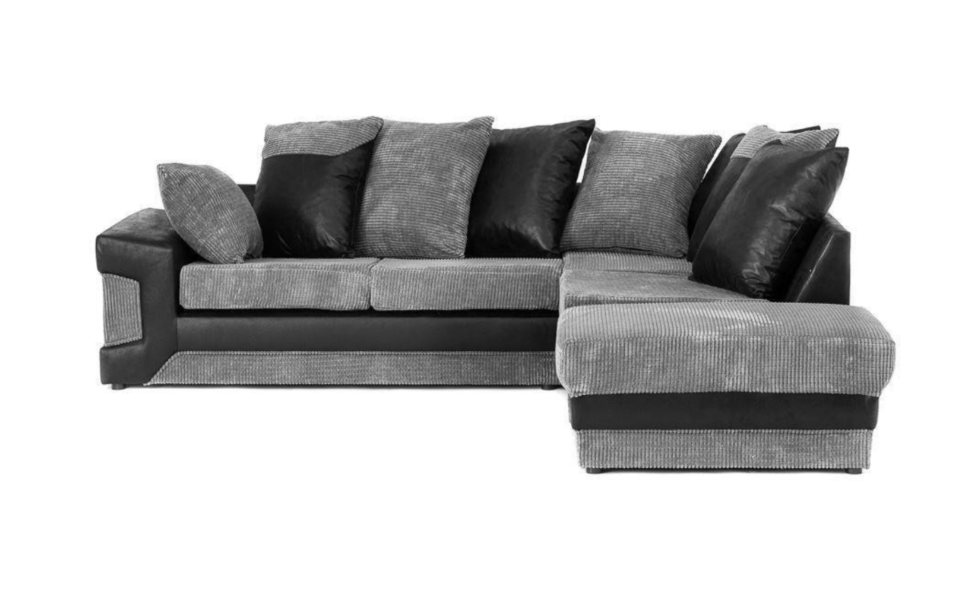 DENZEL Jumbo Cord 5 Seater L Shaped - Right Hand Facing Corner Sofa - Black and Grey - Interior Masters