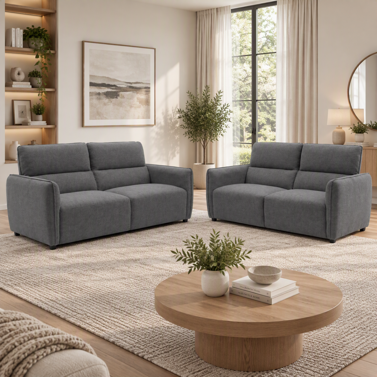 CAVERTON Fabric 3 and 2 Seater Fullback Sofa Set - Charcoal