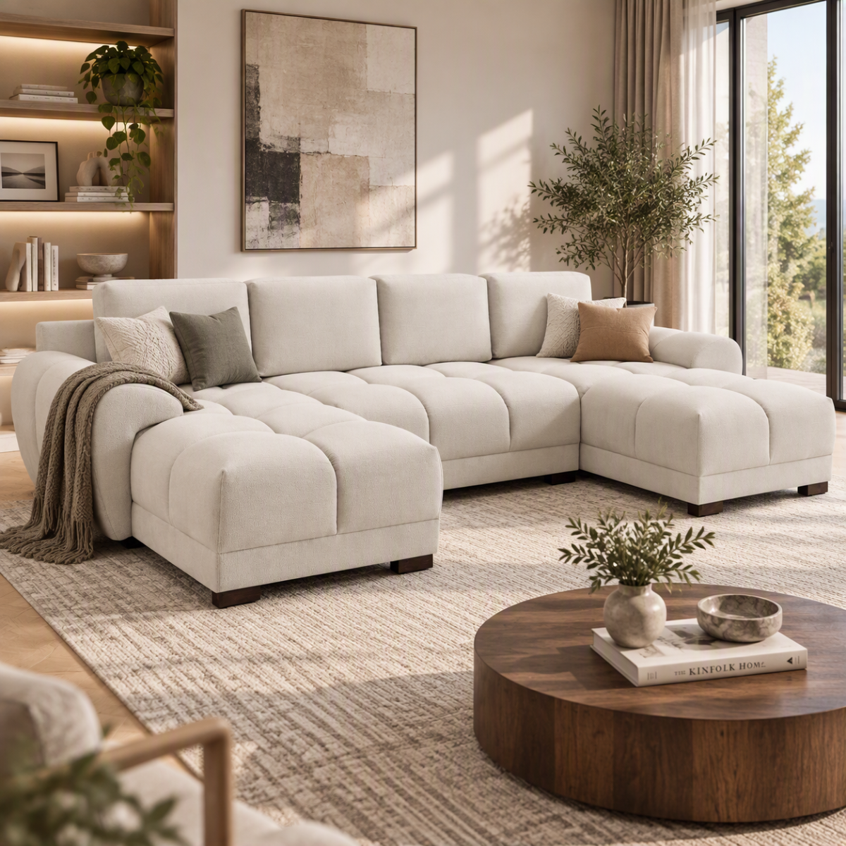 SUSAN Plush Velvet U Shaped Corner Sofa - Cream