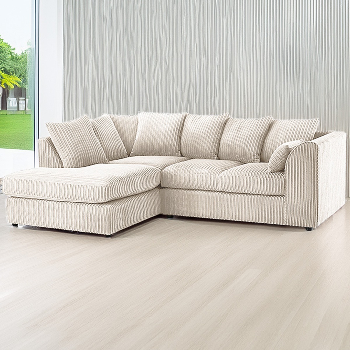 DESMOND Jumbo Cord 4 Seater L Shaped - Left Hand Facing Corner Sofa - Cream - Home Done