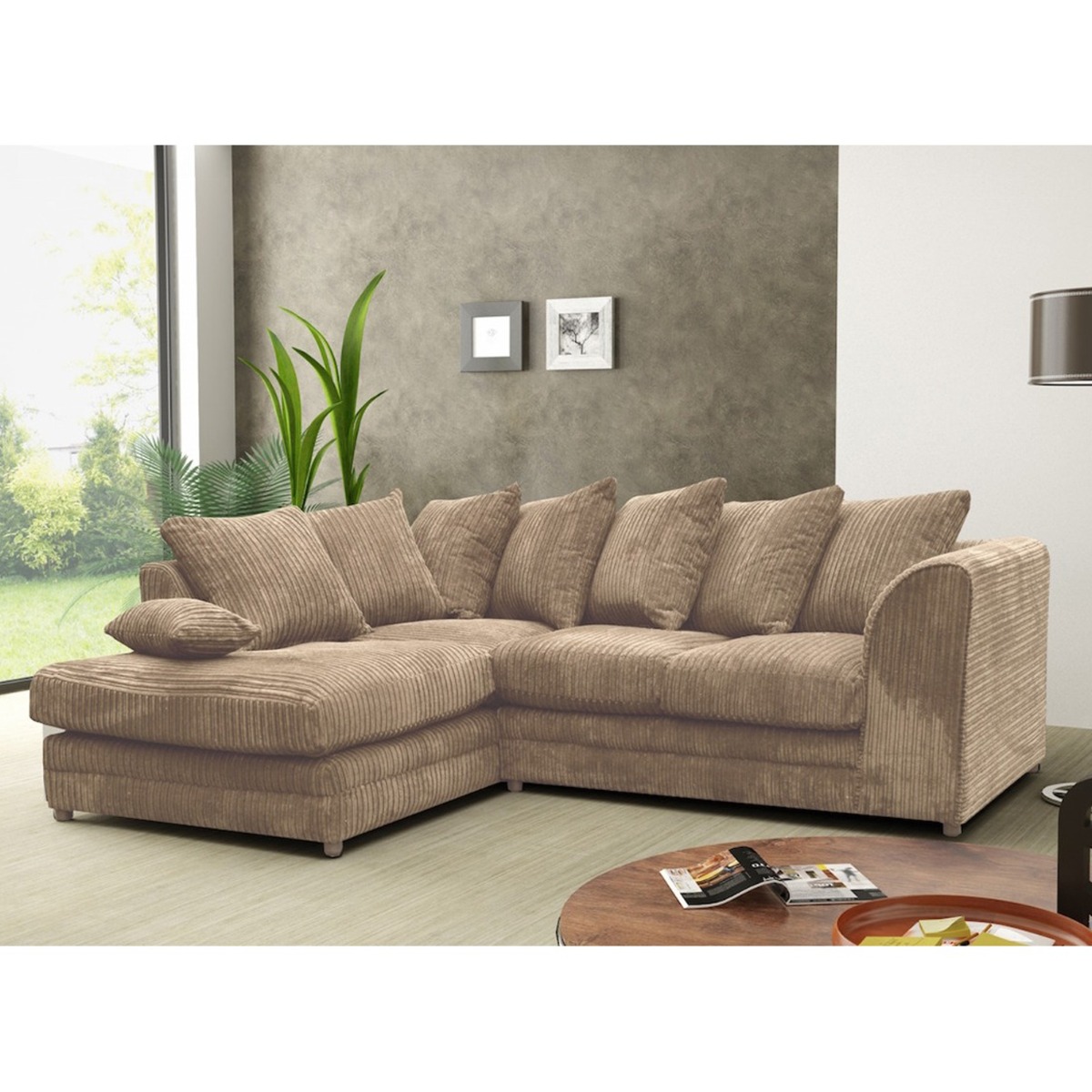 DESMOND Jumbo Cord 4 Seater L Shaped - Left Hand Facing Corner Sofa - Mink - Home Done