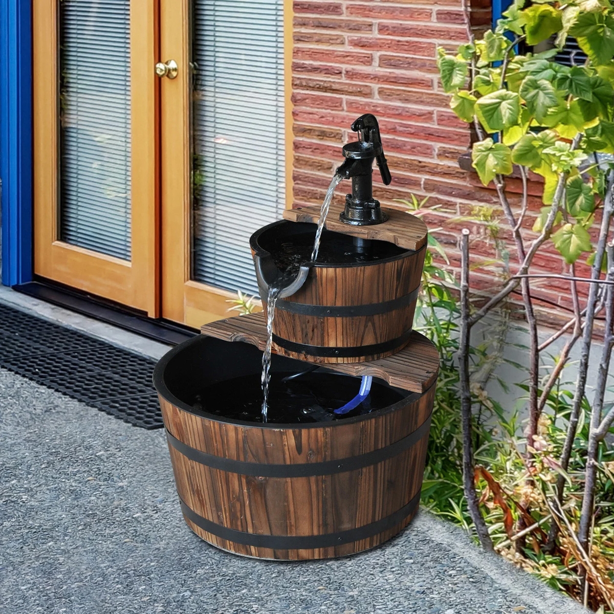 2 Tier-Fir Wooden Water Pump Fountain - The Garden Savant