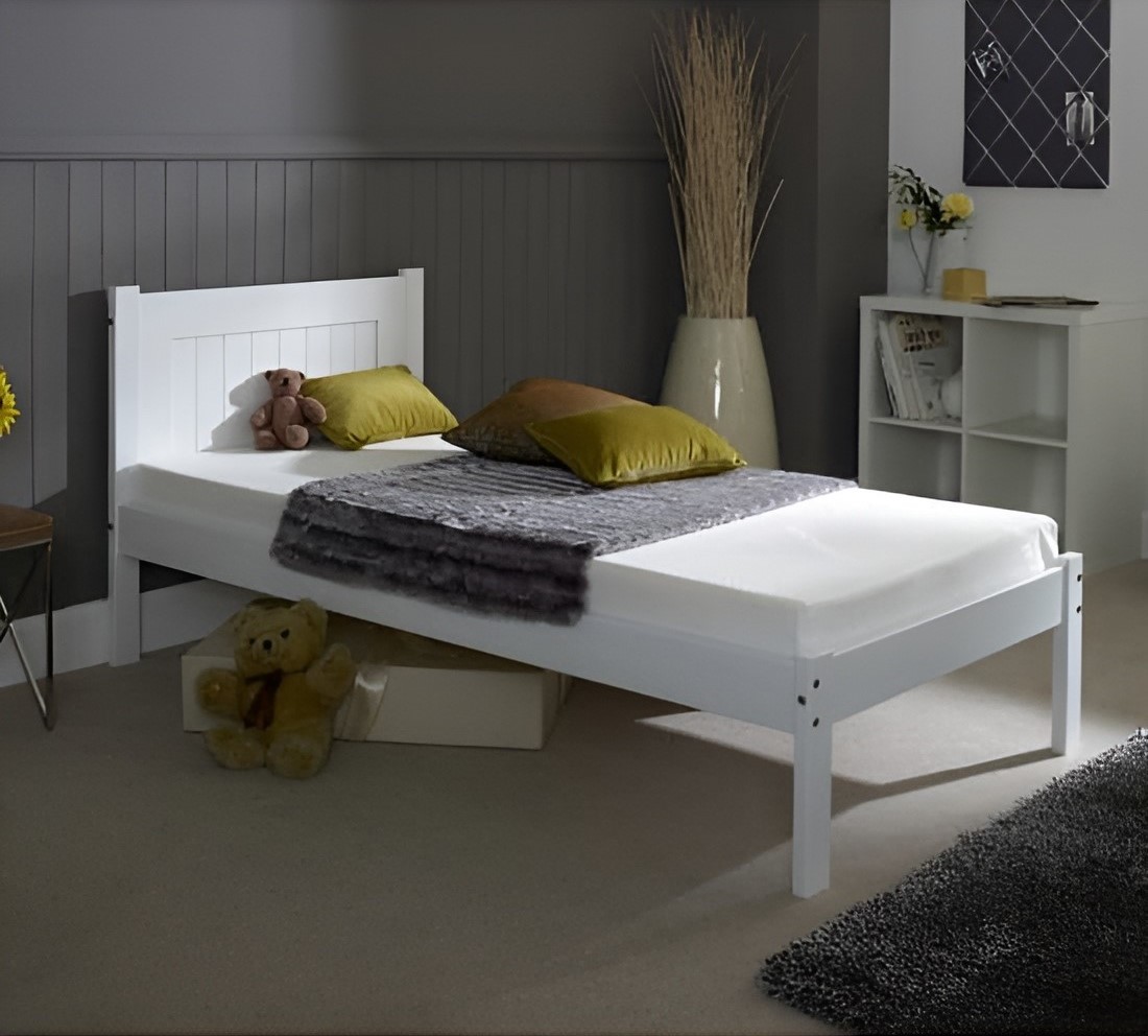 Double Bed - DIAMOND 4ft6 Wooden Bed White - Amanda and Co