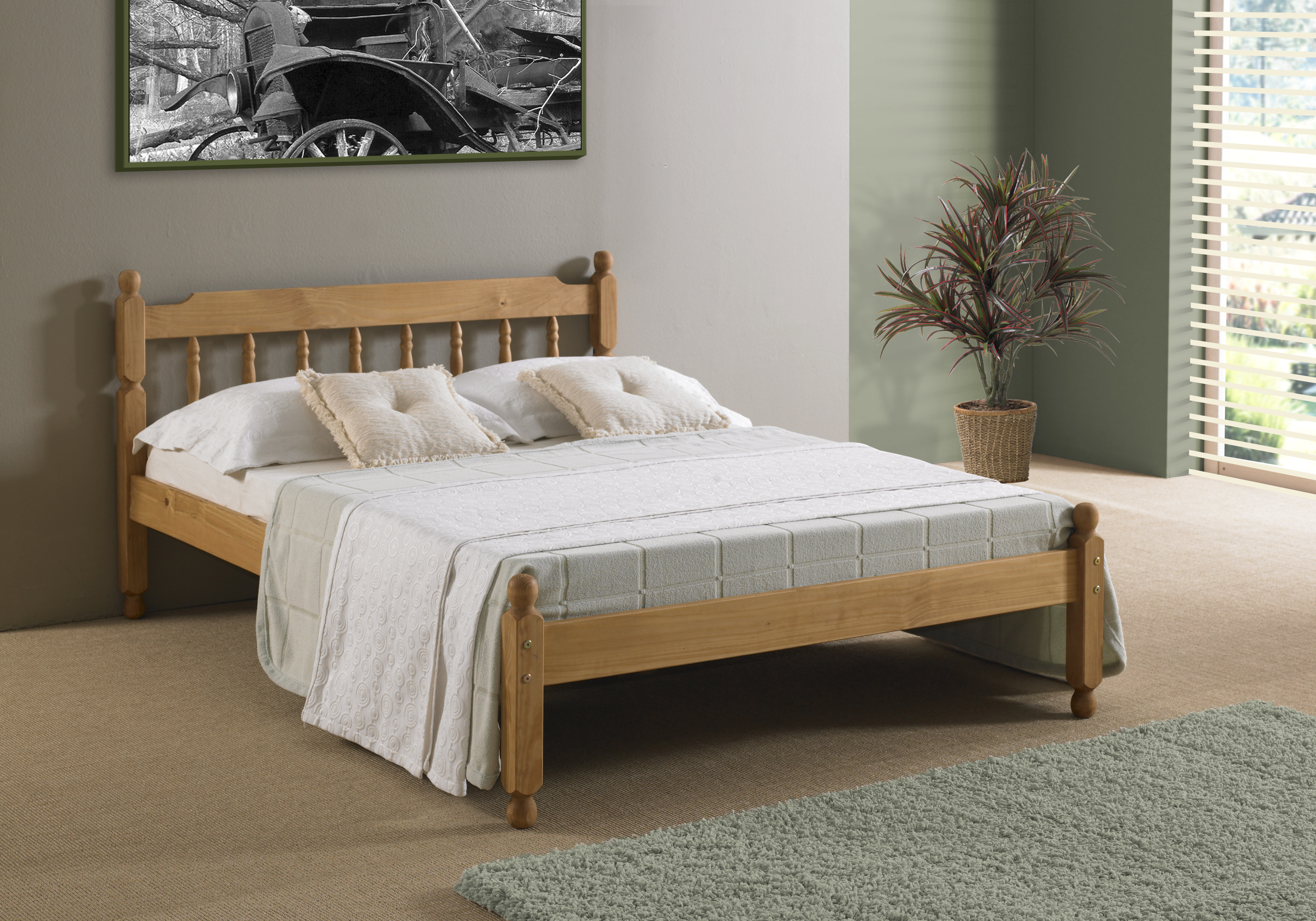 Small Double Bed - SELEWAL 4ft Wooden Bed Oak Finish - Amanda and Co