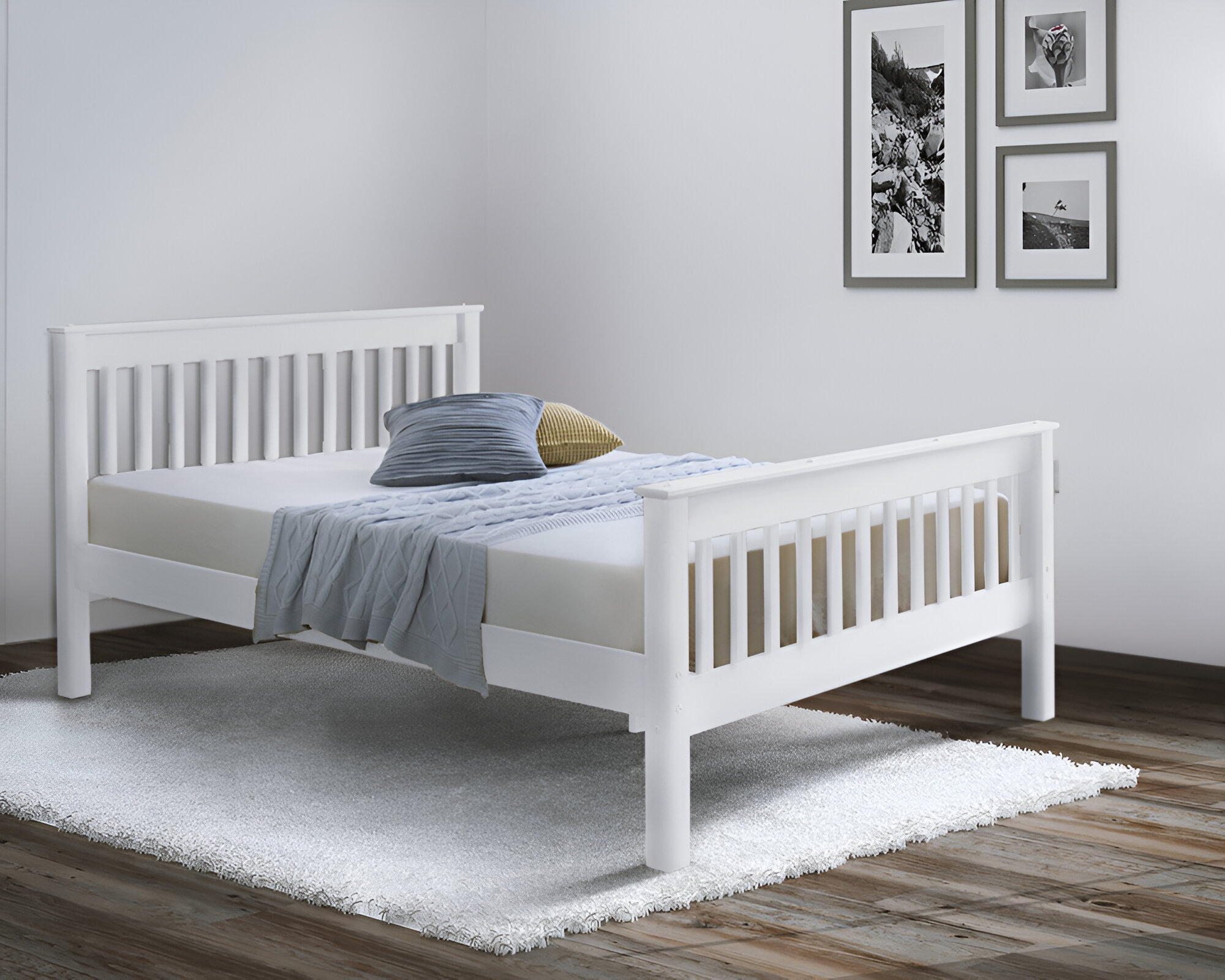 Double Bed - SEVON 4ft6 Wooden Bed White - Amanda and Co