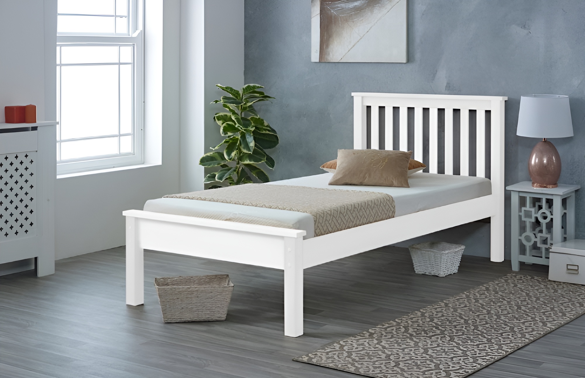 Small Double Bed - ORBU 4ft Wooden Bed White - Amanda and Co