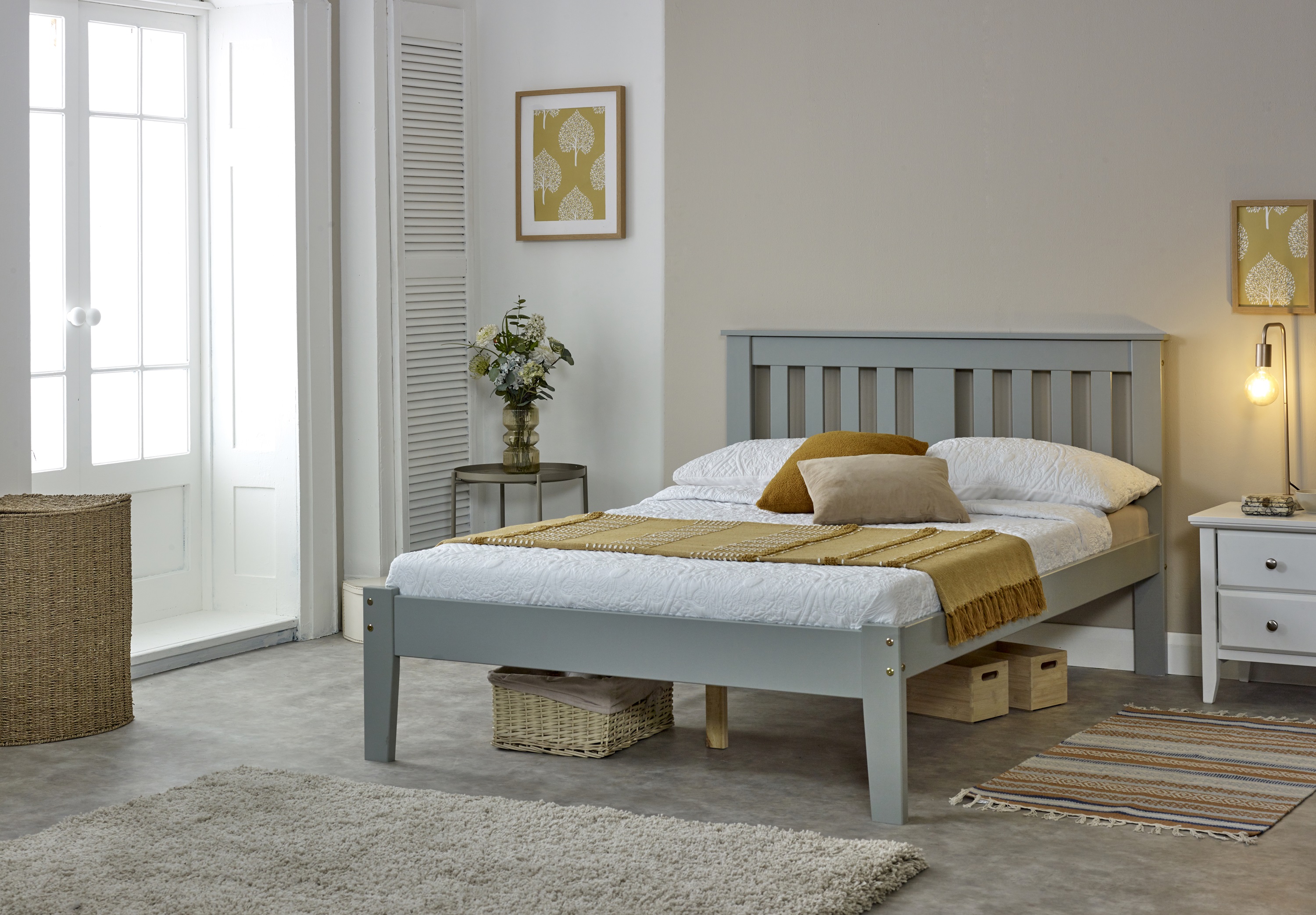 Kingsize Bed - FARSTON 5ft Wooden Bed Grey - Amanda and Co