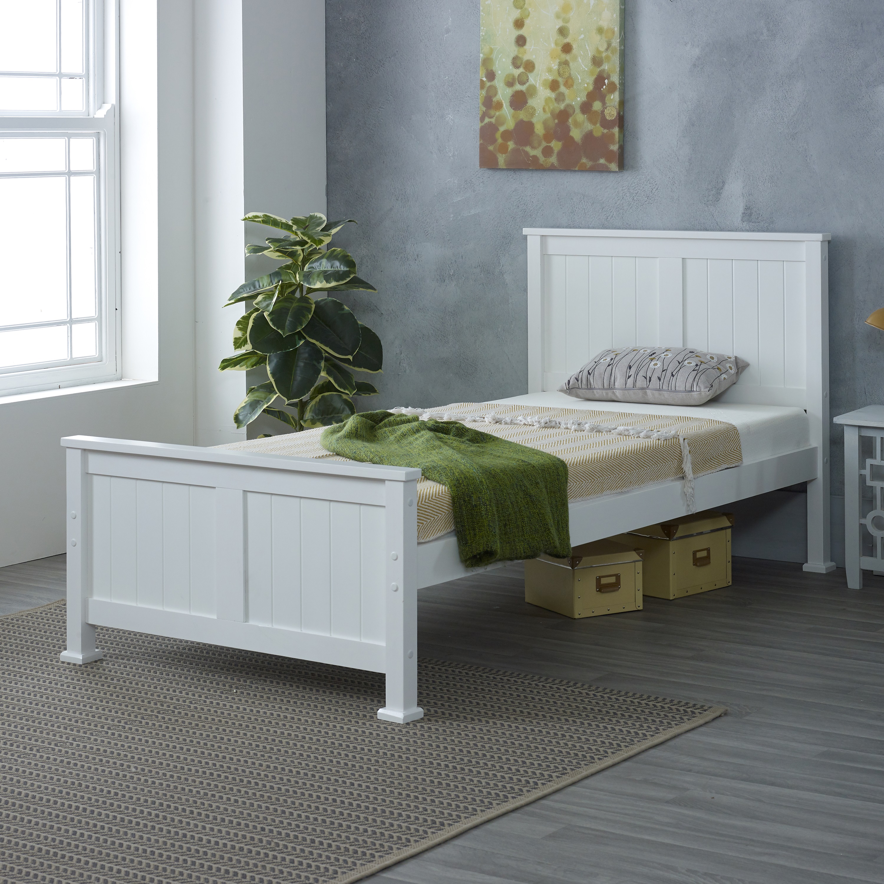 Single Bed - FADRID 3ft Wooden Bed White - Amanda and Co