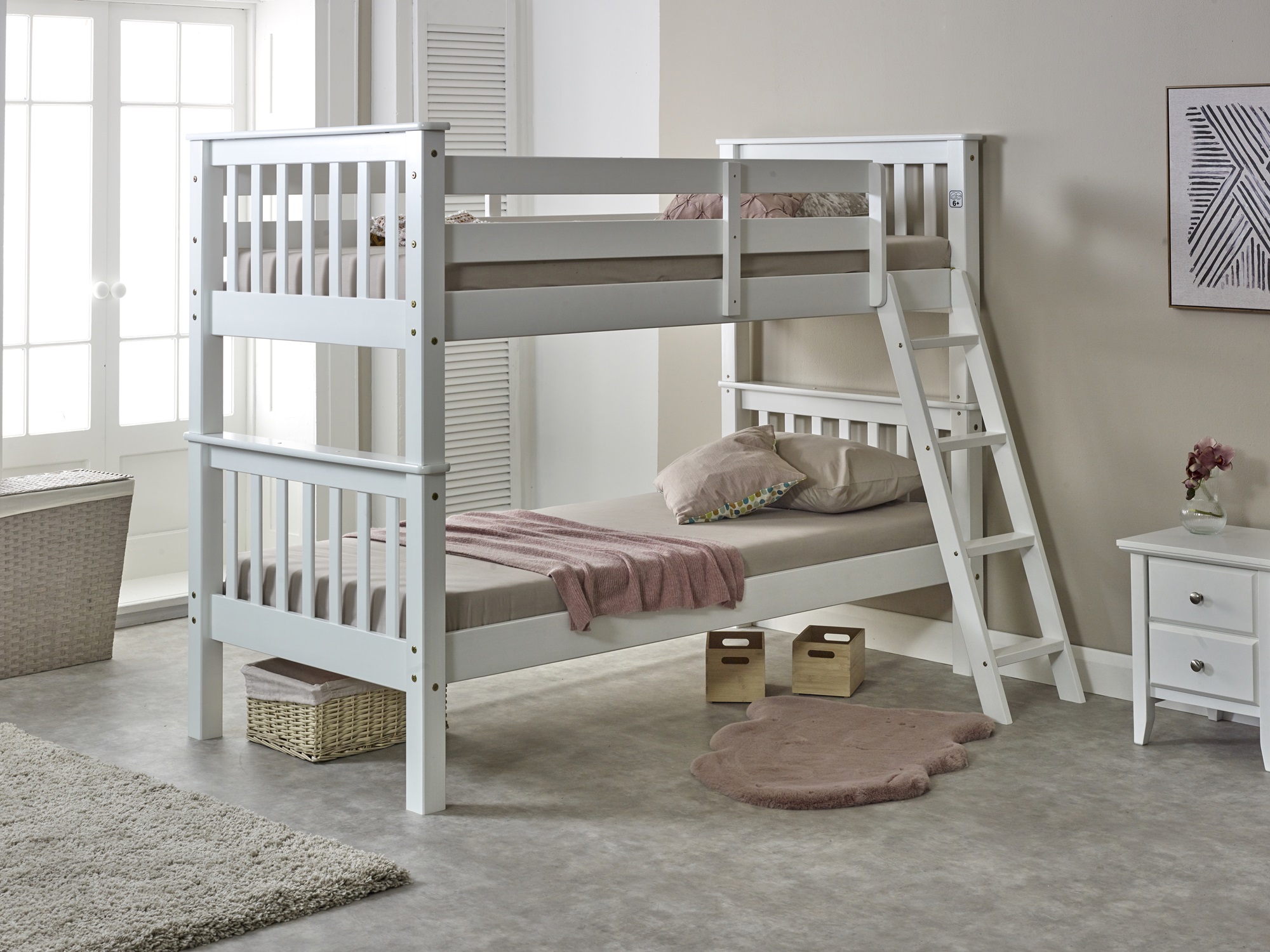 Single Bed - TEXFORD 3ft Bunk Bed White - Amanda and Co