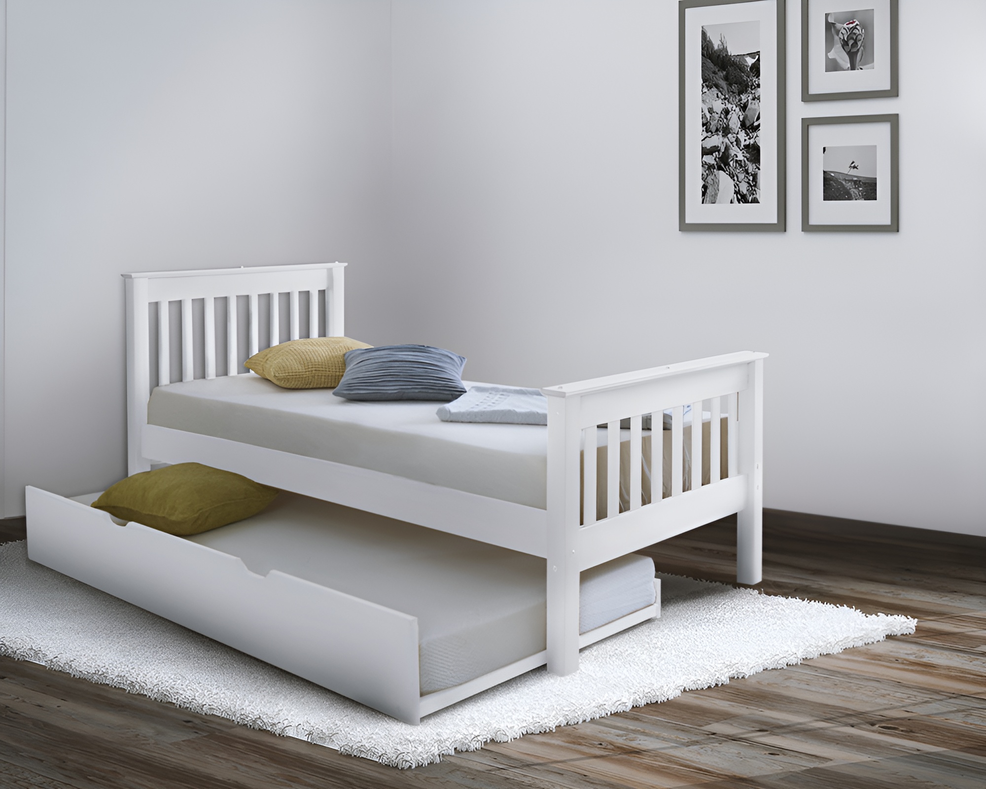 Single Bed - SEVON 3ft Wooden Trundle Bed White - Amanda and Co