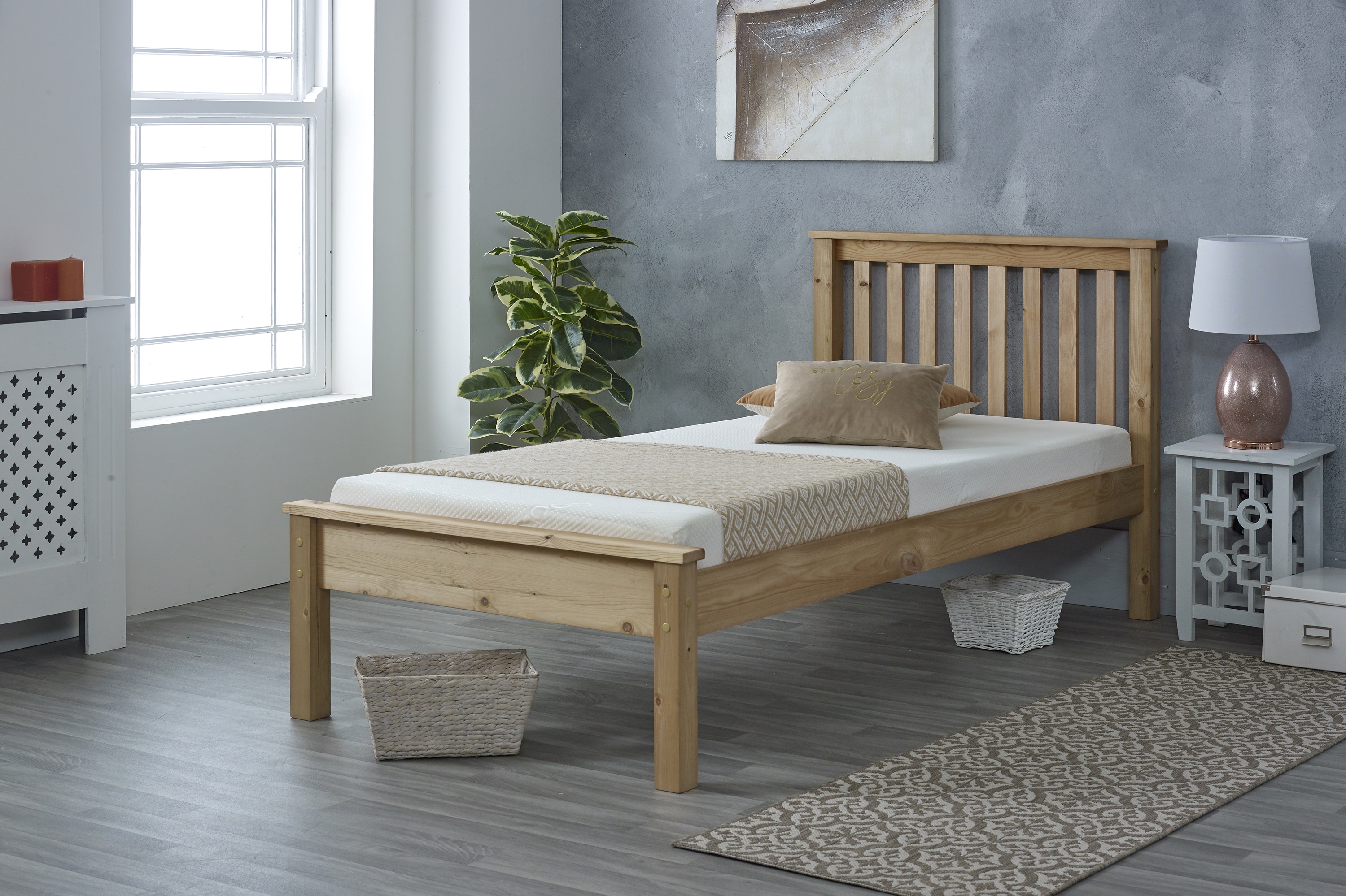 Single Bed - BORSET 3ft Wooden Bed Oak Finish - Amanda and Co