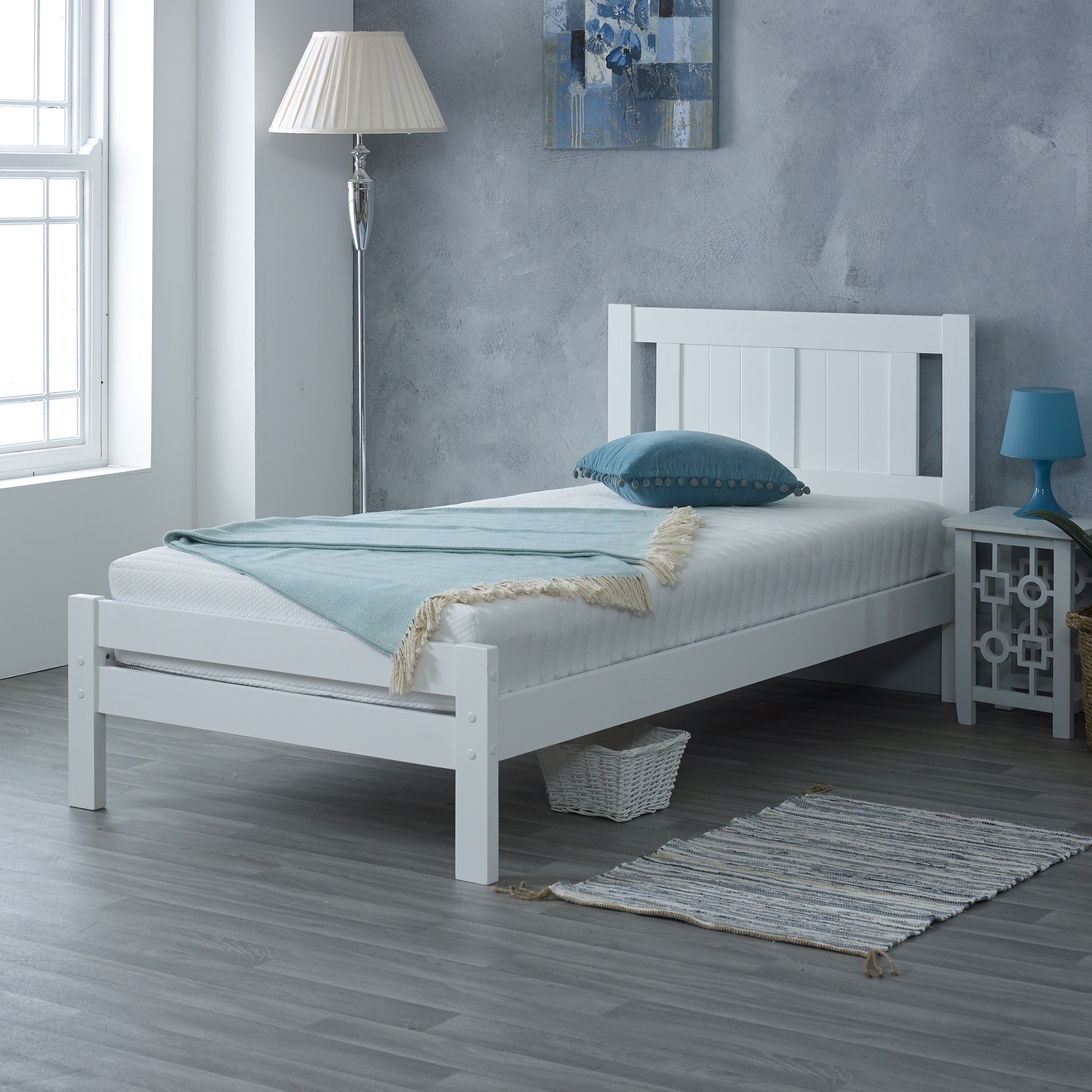 Small Double Bed - FLORY 4ft Wooden Bed White - Amanda and Co