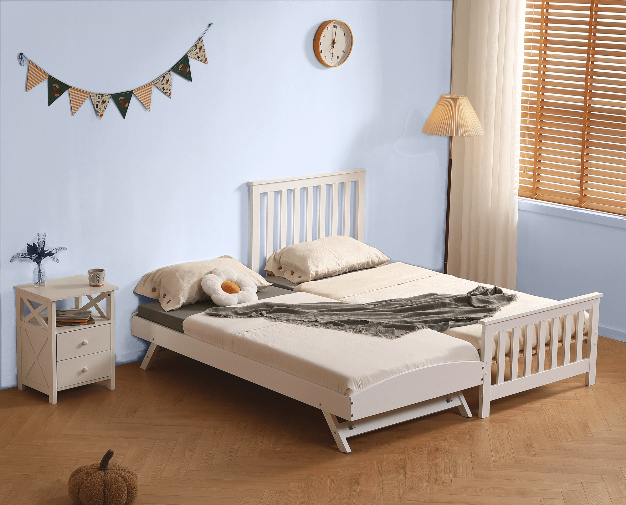 Single Bed - TEXFORD 3ft Wooden Trundle Bed White - Amanda and Co