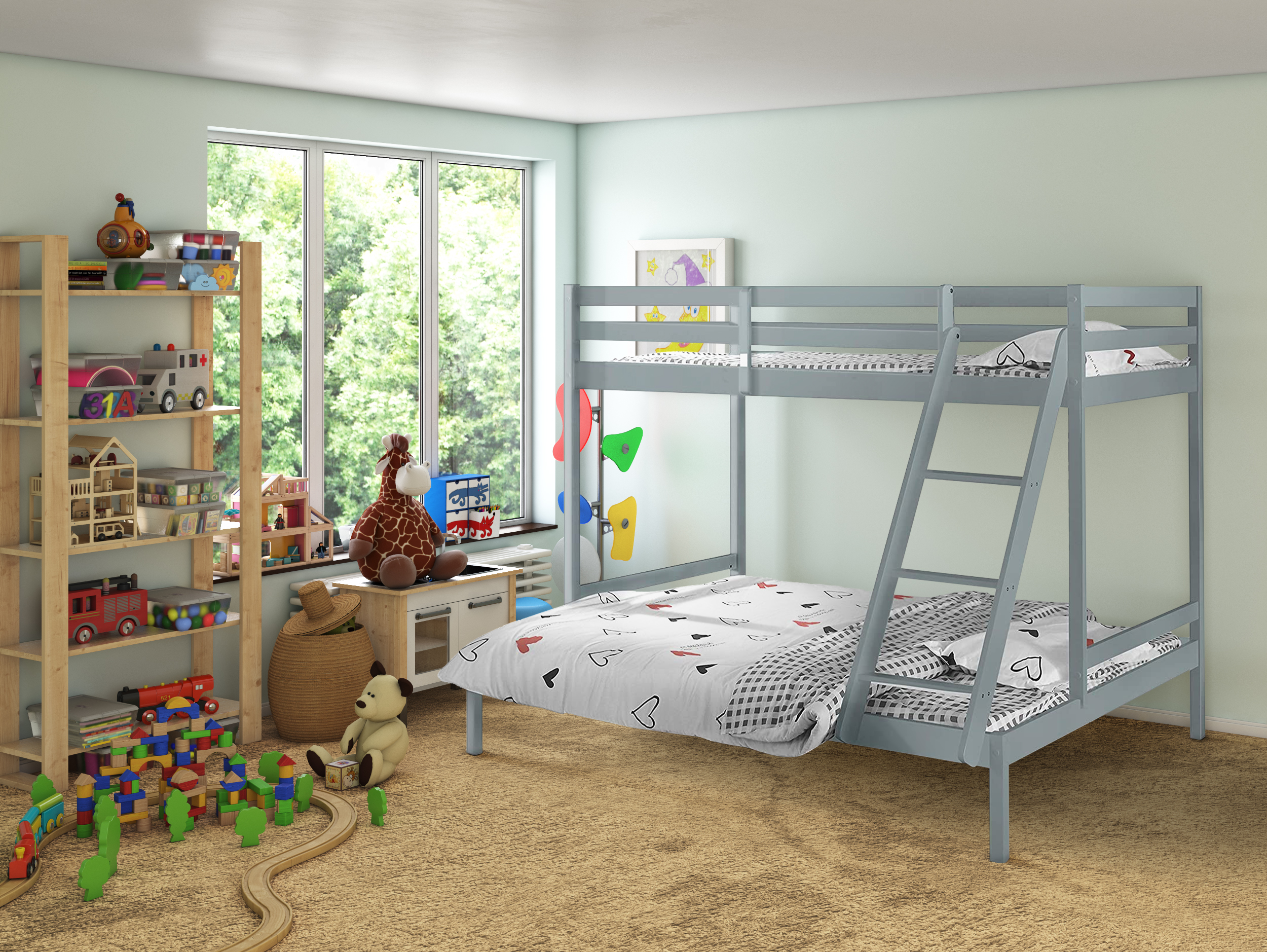Double Bed - SURVEY 3ft over 4ft Bunk Bed Grey - Amanda and Co