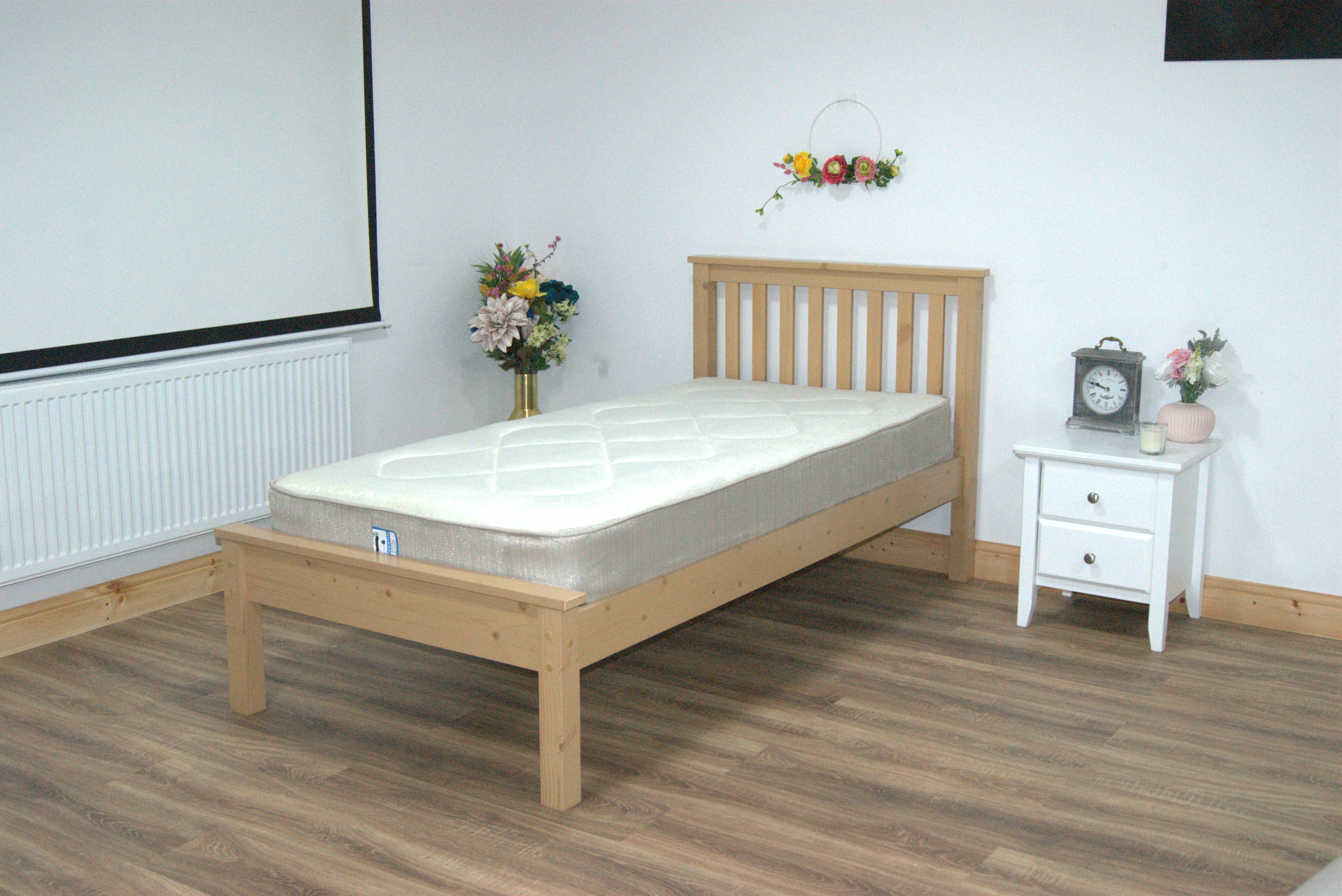 Small Double Bed - OKSHAR 4ft Wooden Bed Oak Finish - Amanda and Co