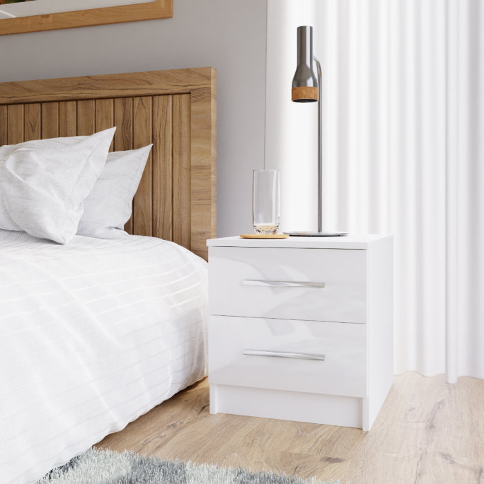 WARRINGTON 2 Drawer Bedside Table - White Gloss - Avellino & Wells