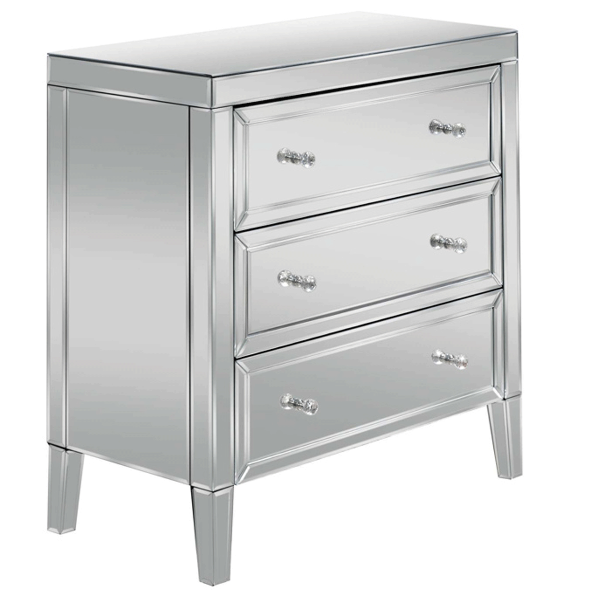 VAUGHAN Silver Chest of Drawers - Medium-sized, 3 Drawers, Mirrored - Birlea Essentials