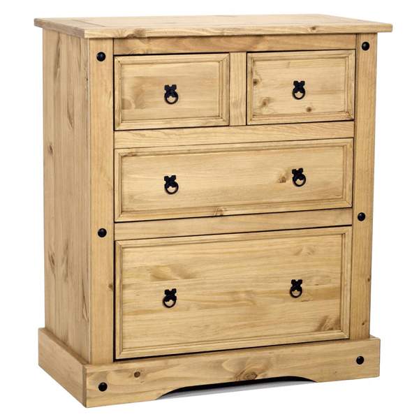 CARLISLE I Pine Finish Chest of Drawers - Large-sized, 4 Drawers - Sigrid Mills