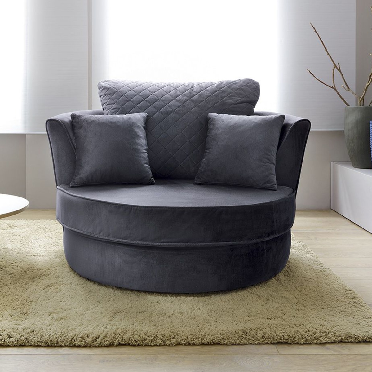 NIOMI Velvet Swivel Chair - Dark Grey - Moonlight Interiors